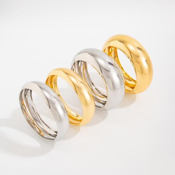 Stylish Stackable Gold and Silver Bangle Bracelets - Modern Women's Jewelry Set - Picture 4 of 6